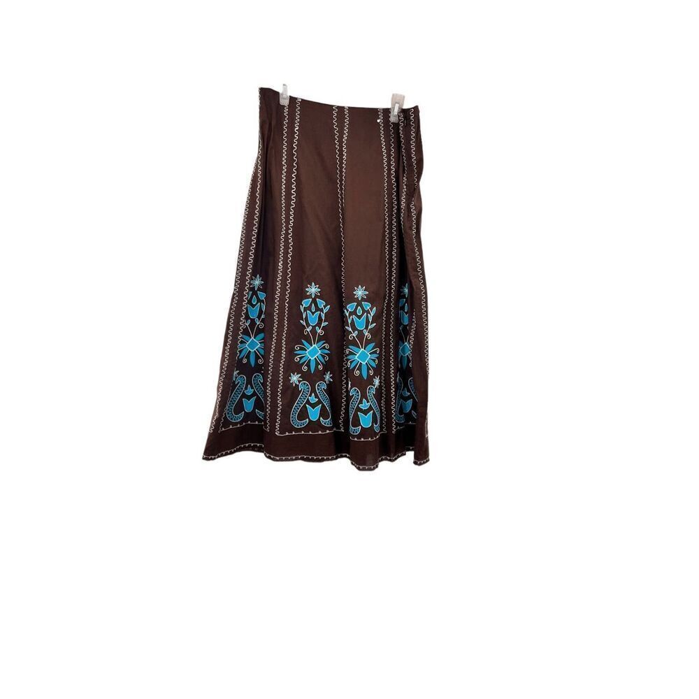 A La Carte Brown Cotton Embroidered Skirt, Size 8 boho modest - Picture 5 of 8